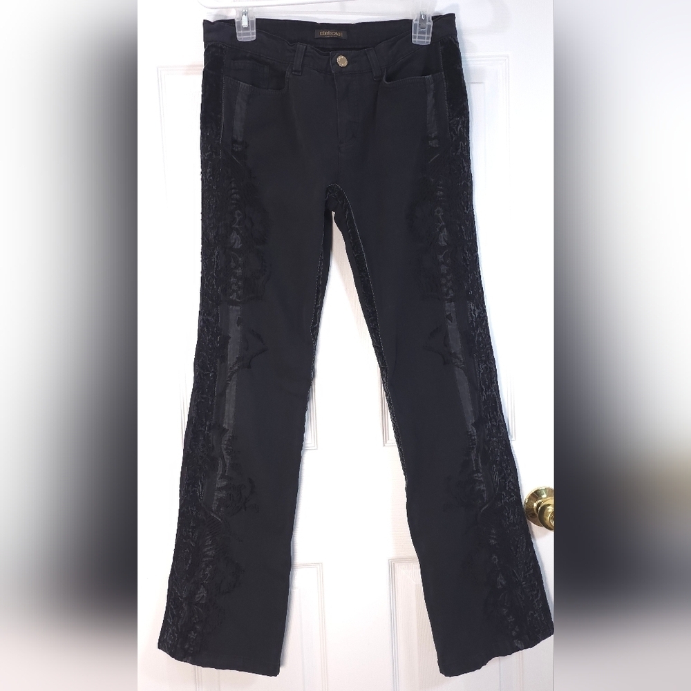 Roberto Cavalli Black Velvet & Embroidered Flare Jeans - Y2K Authentic 6
